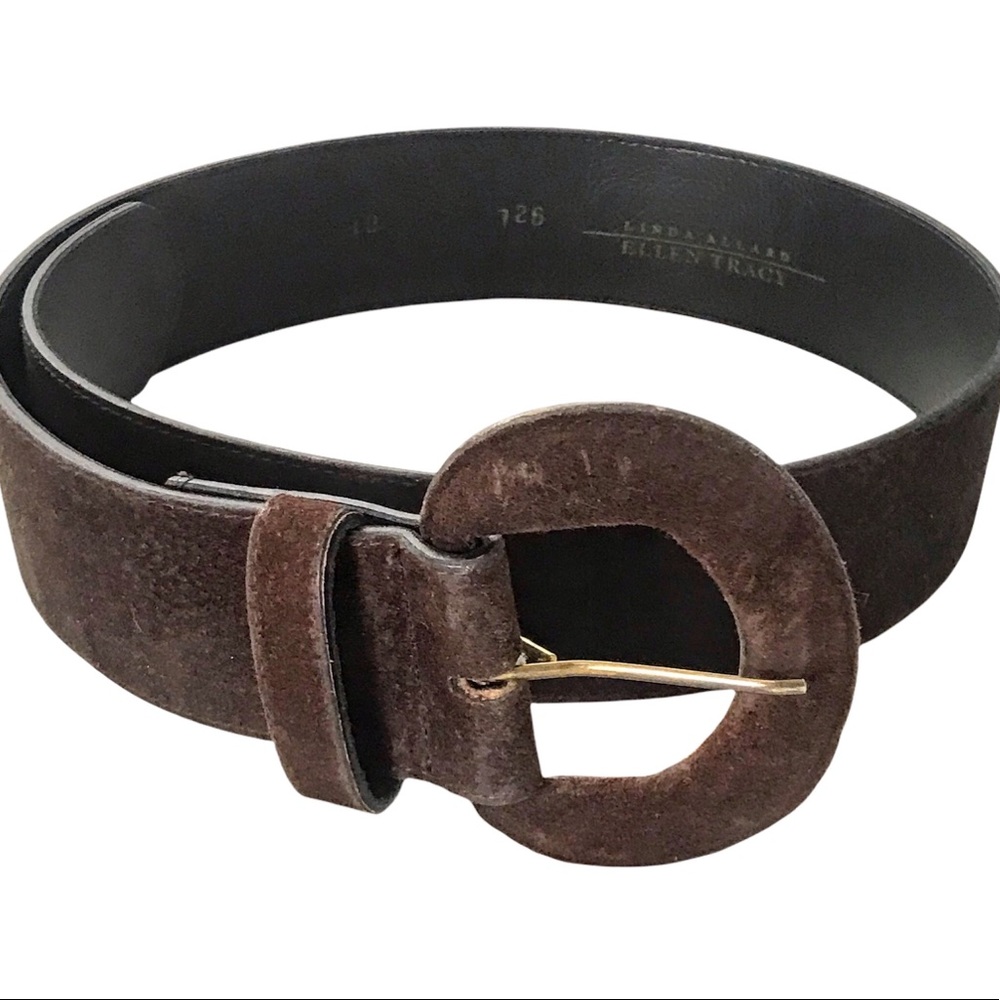 ELLEN TRACY Linda Allard Suede Belt Brown Wide Statement Sz 10